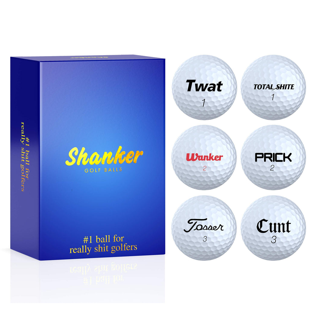 Shanker Golf Balls - Rude Trick Balls With Funny Sayings (6 Ball Gift Pack, Novelty Gag, Playing Quality) - Hero Edition - The #