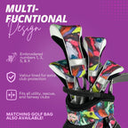 Womens Designer Golf Club Covers 4 Pack - Taboo Fashions Numbered Head Covers For Driver Woods & Hybrid - Weather/Moisture Resis