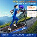 Treadmill with 8% Incline, Walking Pad Treadmill with Handle Bar, Portable Folding Treadmills for Running and Walking, 3.0HP Bru