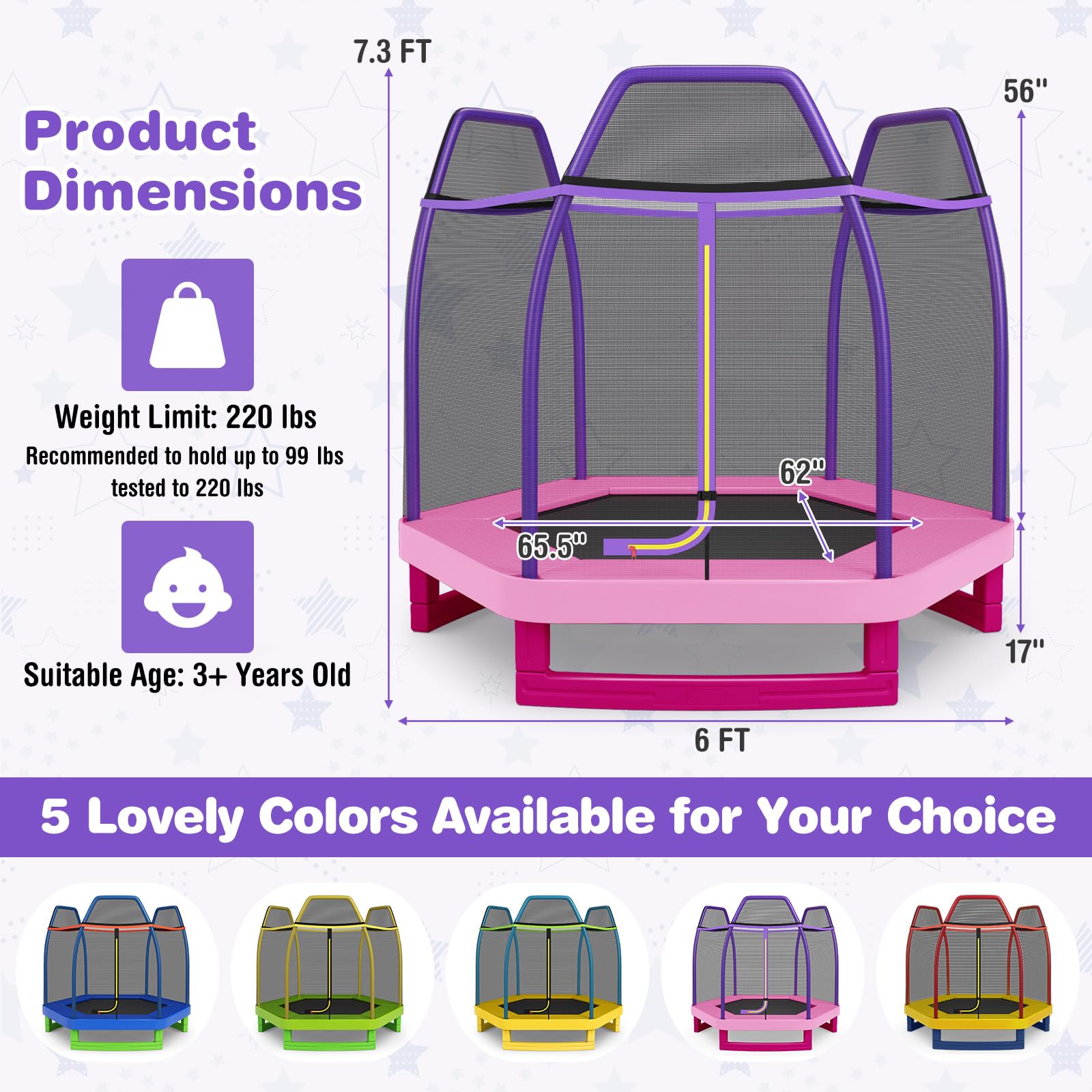 GYMAX Trampoline for Kids, 7FT Toddler Trampoline with Safety Enclosure Net & Seamless Spring Pad, Heavy Duty Small Indoor/Outdo