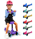 SereneLife 3 Wheel Scooter for Toddlers & Kids, Foldable Seat, LED Wheels, Adjustable Handlebar, Anti-Slip Deck, Rear Foot Brake