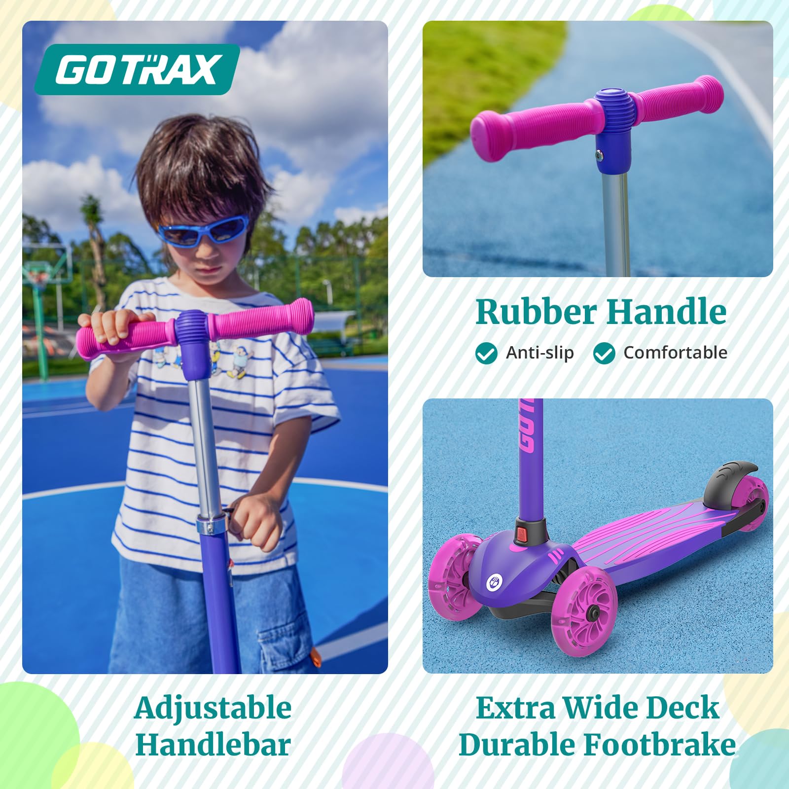 Gotrax KS3 Kids Kick Scooter, LED Lighted Wheels, Adjustable Handlebars and Removable Seat, Lean-to-Steer & Widen Anti-Slip Deck
