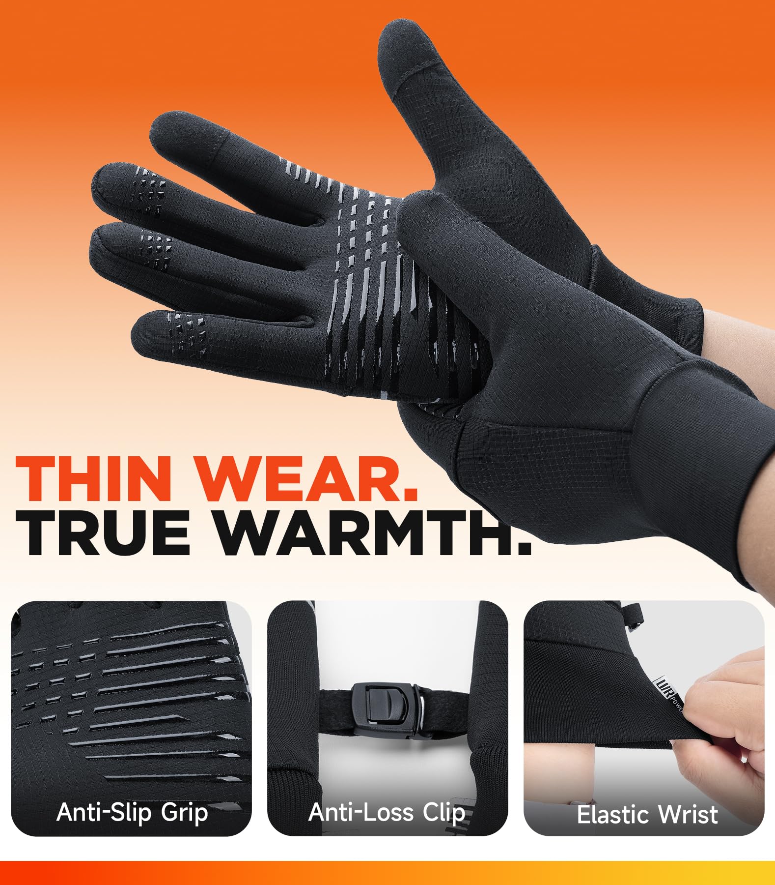 Benirap Winter Gloves for Men Women, Warm Touchscreen Winter Gloves Windproof Non-Slip for Cold Weather Running Cycling Black