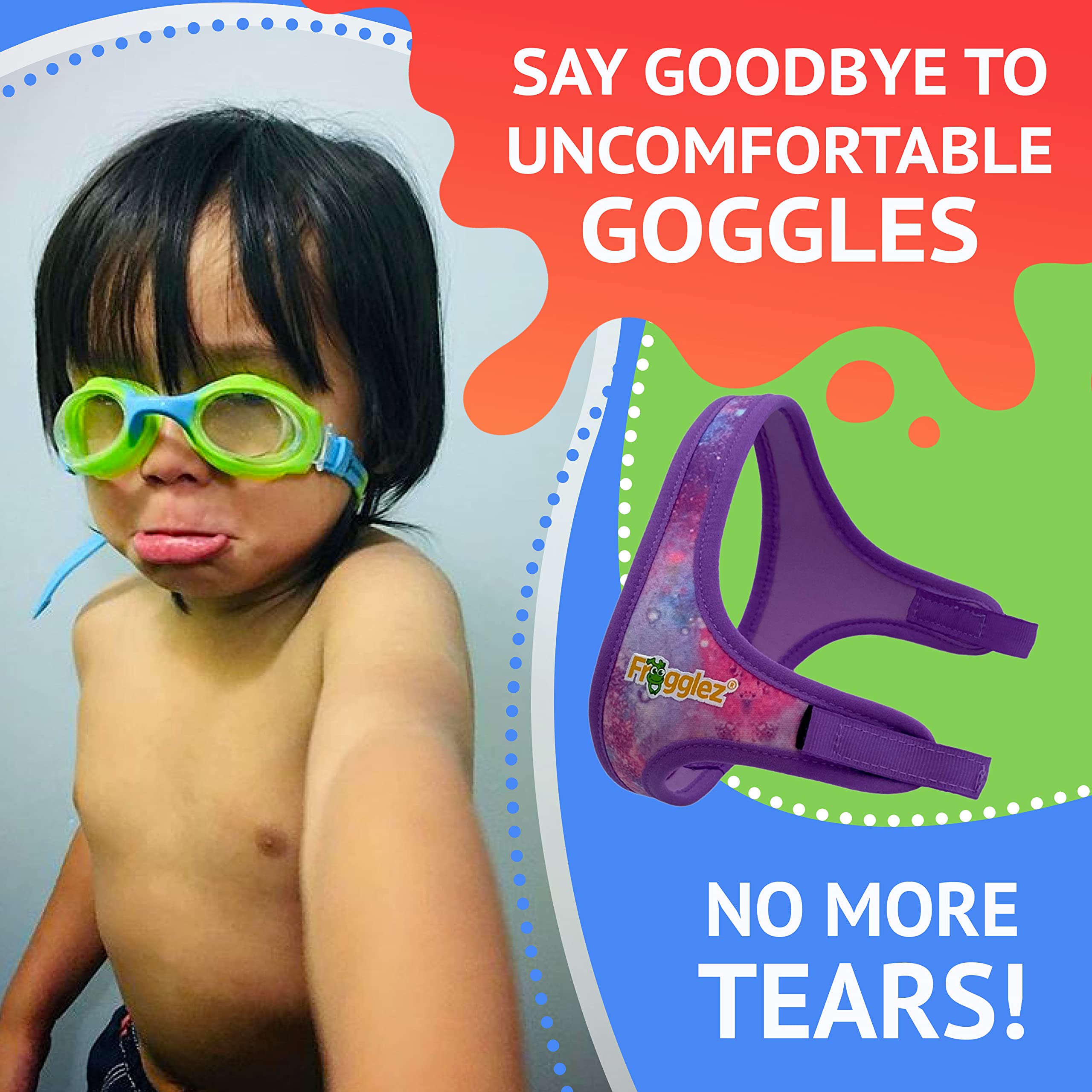 Frogglez Kids Swim Goggle Patented Comfort Strap Only Fits Most Goggles | No Hair Pulling | Recommended By Olympic Swimmers (Pur