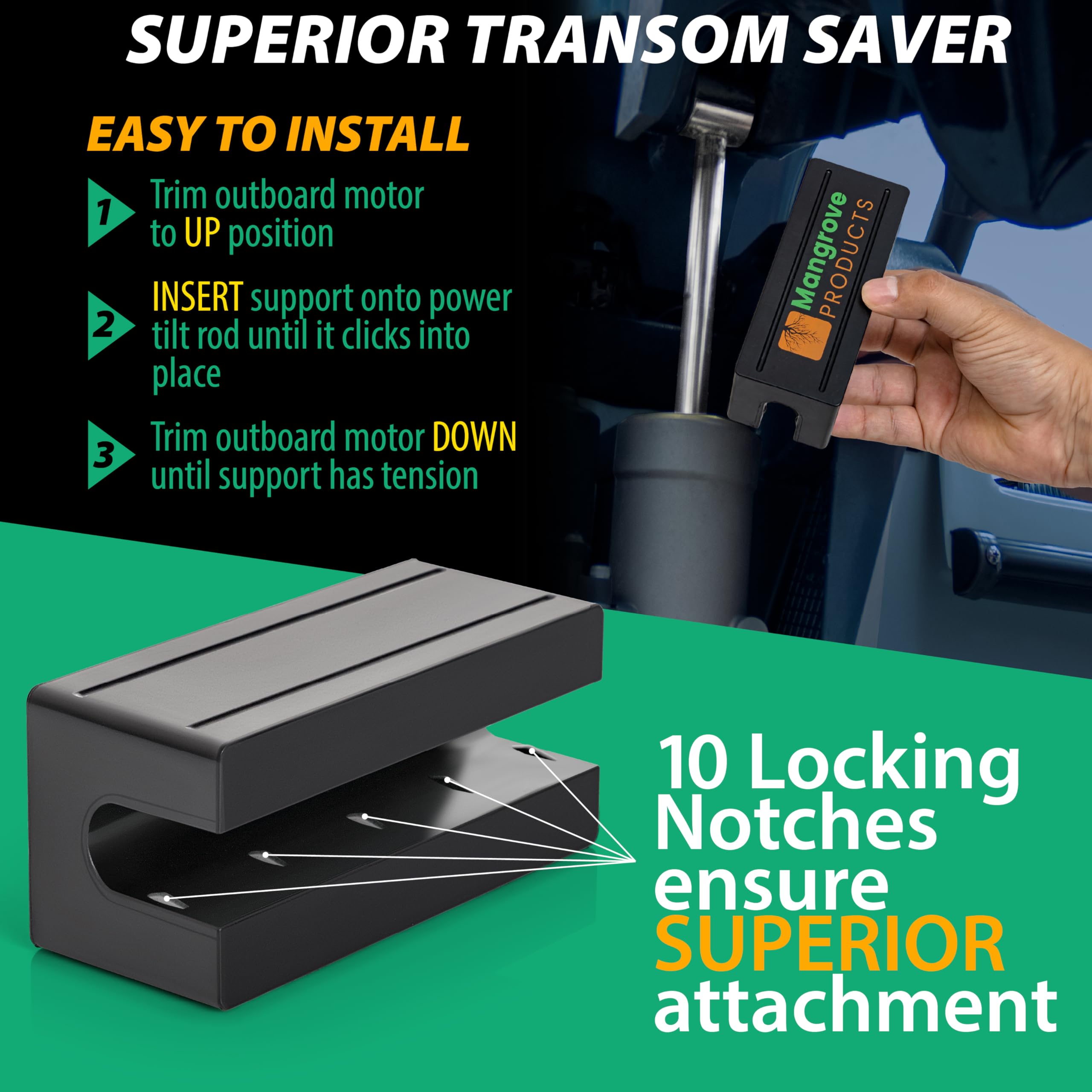 Mangrove Products: Boat Transom Saver, Outboard Motor Support, Single Ram Wedge, Boat Accessories, Transom Savers For Outboard M