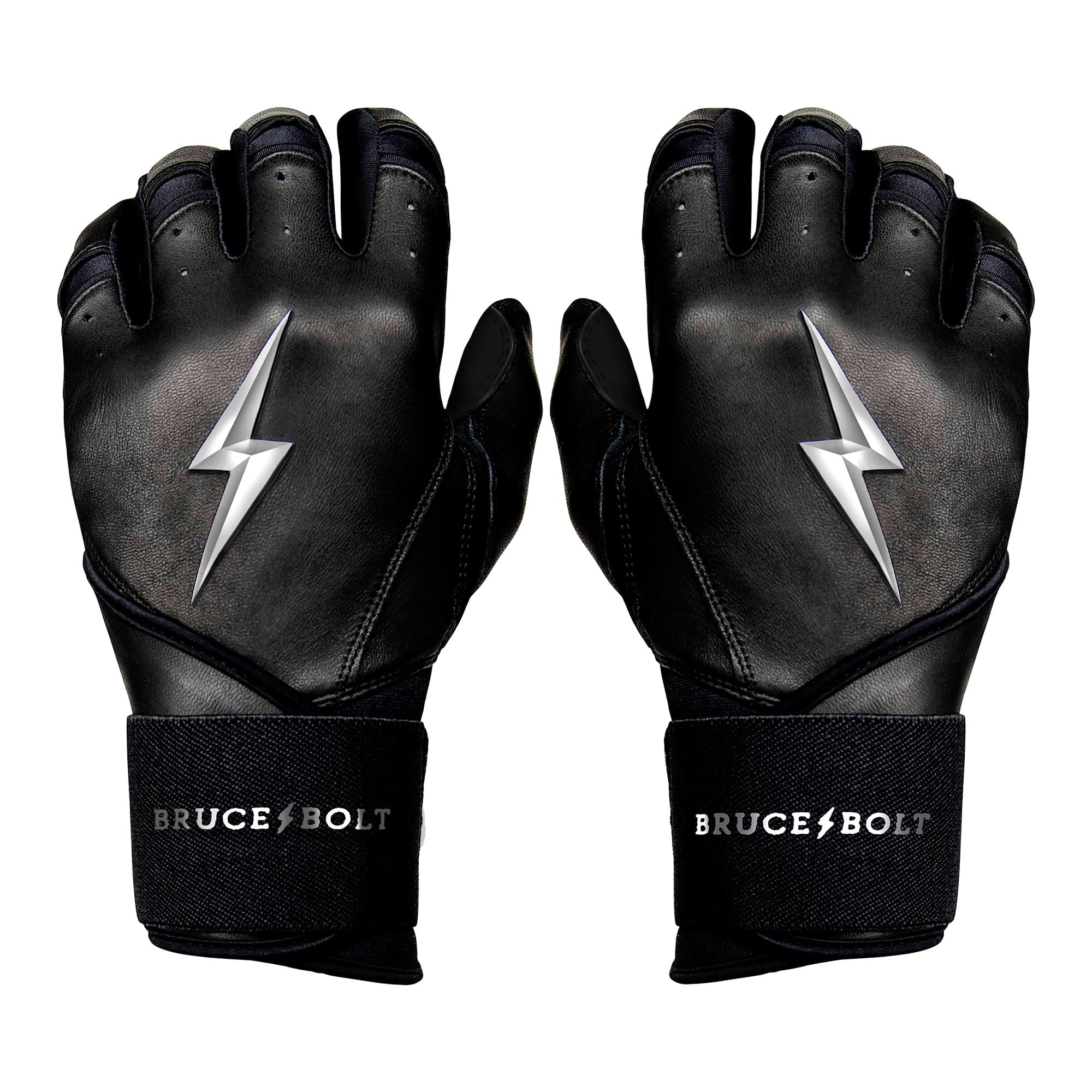 BRUCE BOLT Chrome Series Long Cuff Black Batting Glove - Black Small