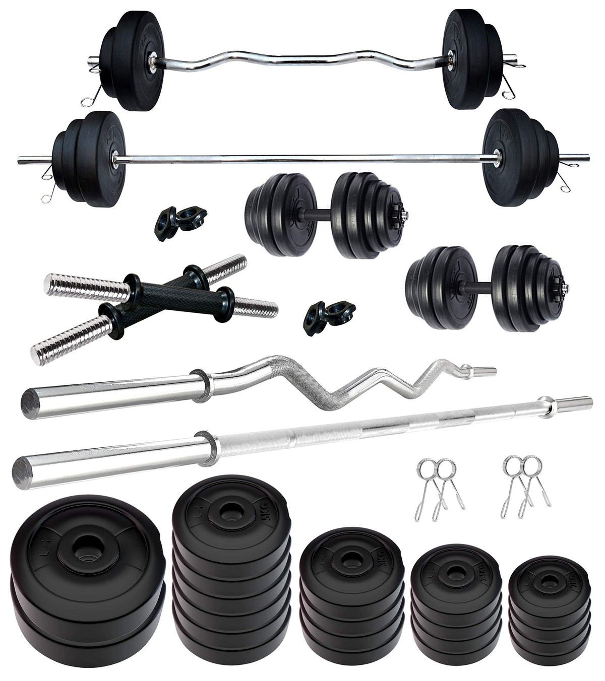 Kore Pvc 80 Kg Home Gym Set With One 5 Ft Plain + One 3 Ft Curl Rod And One Pair Dumbbell Rods