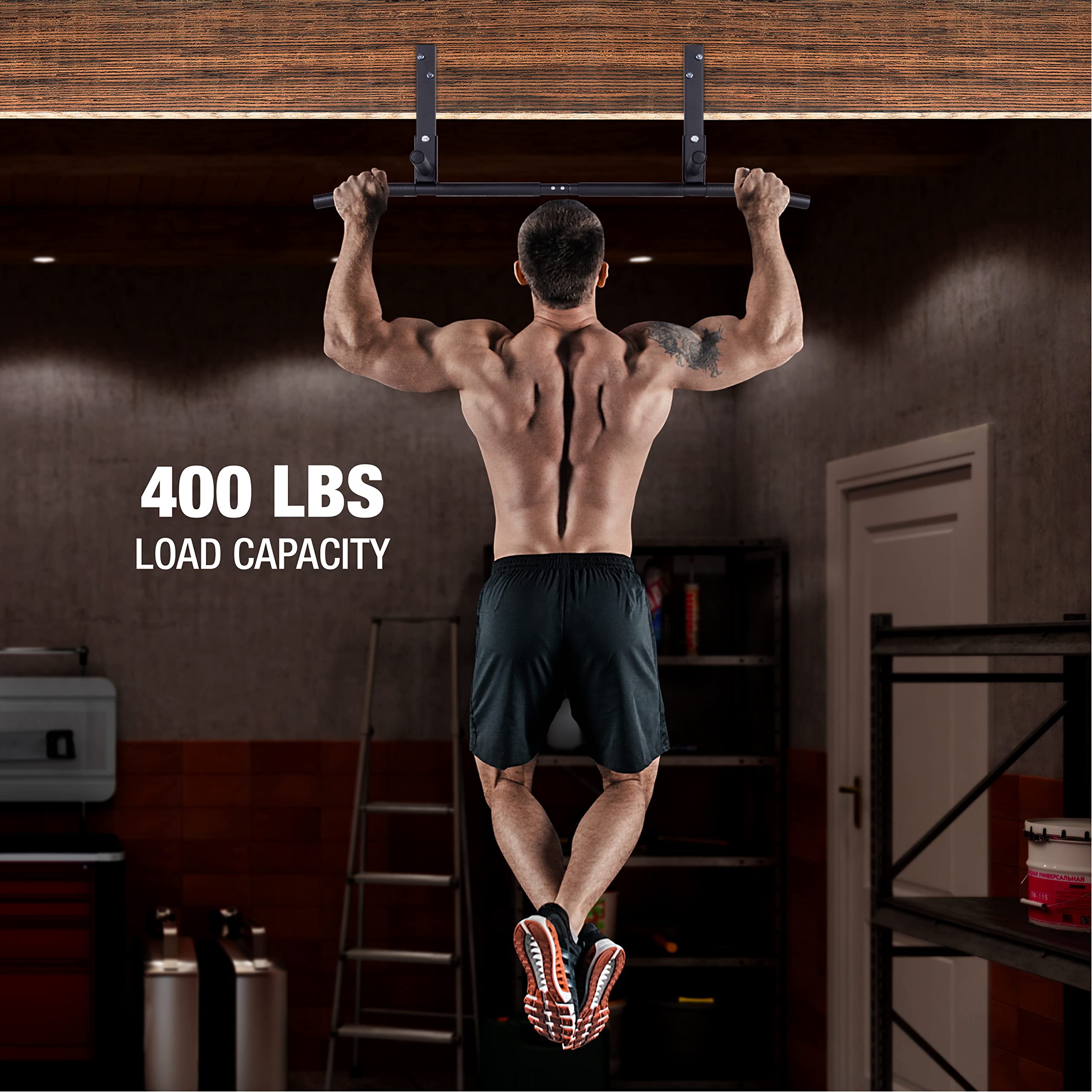 Amstaff Fitness Joist Mount Pull Up Bar, Ceiling Mounted Chin Up Bar For Home Gym, Crossfit, Beam, Rafter - Heavy Duty, Multi Gr