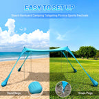 Botindo Family Beach Tent Canopy Sun Shade, Pop Up Grande Beach Tent Sun Shelter Stability 4 Poles With Portable Carry Bag Outdo