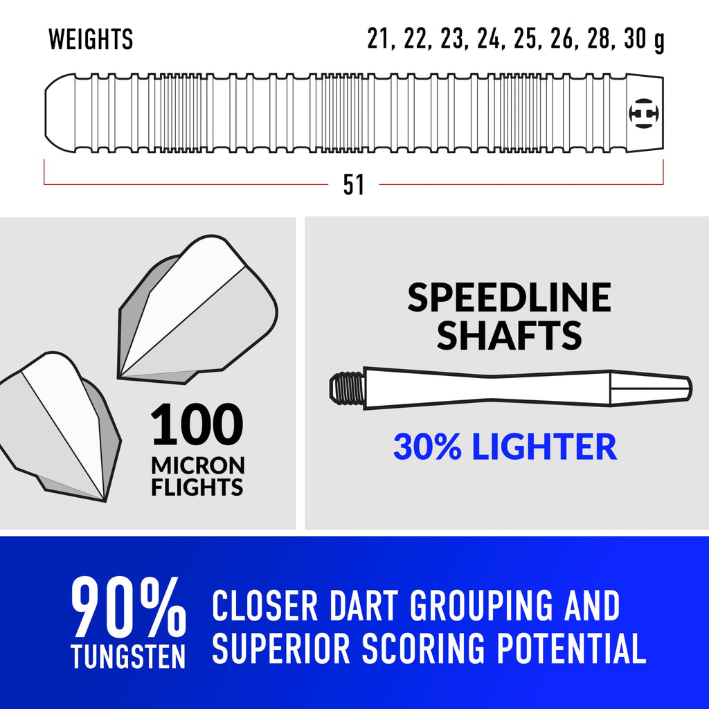 Harrows Caliber 90% Tungsten Steel Tip Darts Set 21G, 23G, & 25G - Includes Spare Shafts, Prime Flights & Travel Case (23, Grams
