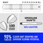 Harrows Caliber 90% Tungsten Steel Tip Darts Set 21G, 23G, & 25G - Includes Spare Shafts, Prime Flights & Travel Case (23, Grams