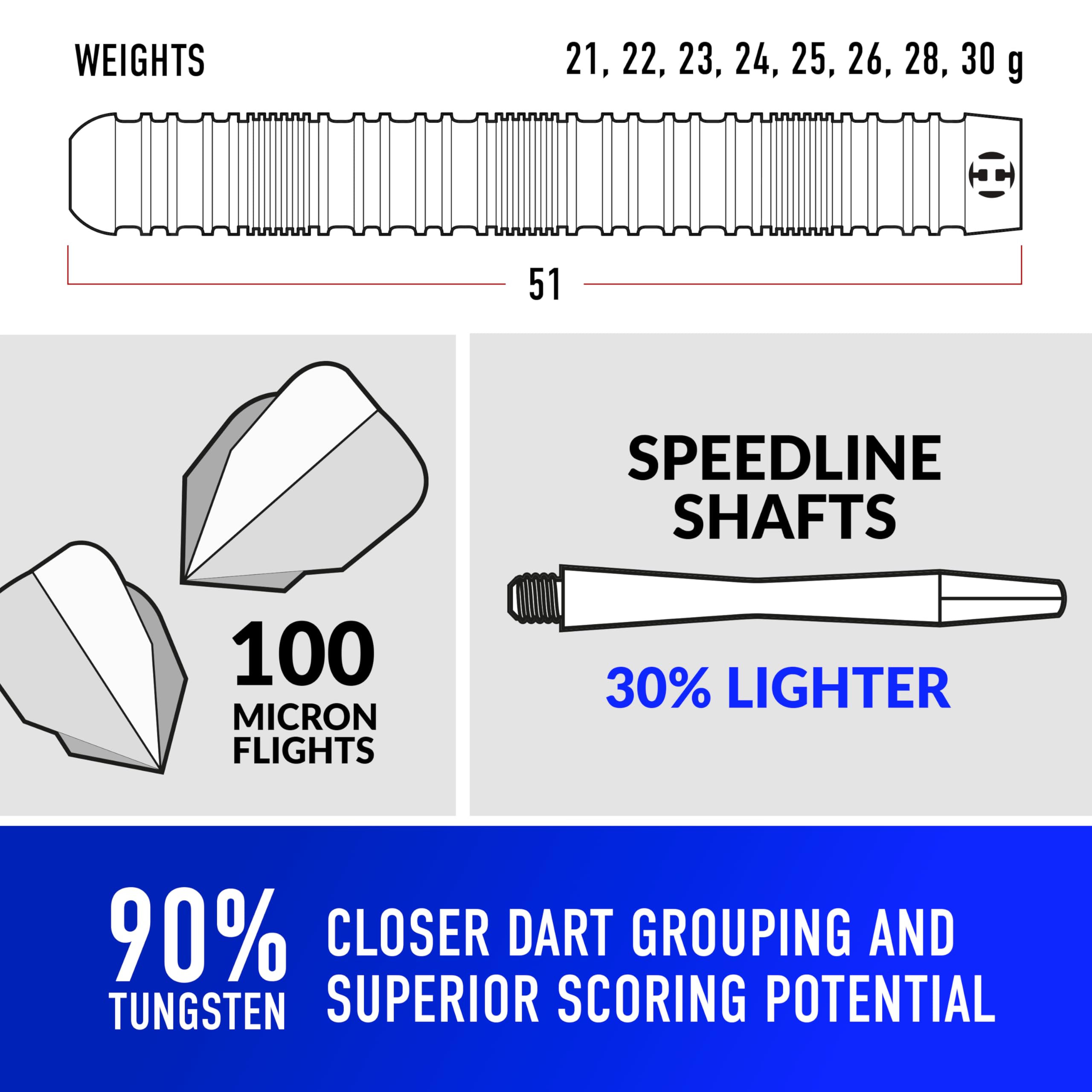 Harrows Caliber 90% Tungsten Steel Tip Darts Set 21G, 23G, & 25G - Includes Spare Shafts, Prime Flights & Travel Case (23, Grams