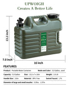 Upwoigh 5 Gallon Water Jug/Container, Truly No Leakage Large Military Green Water Tank,Bpa Free Portable Emergency Water Storage
