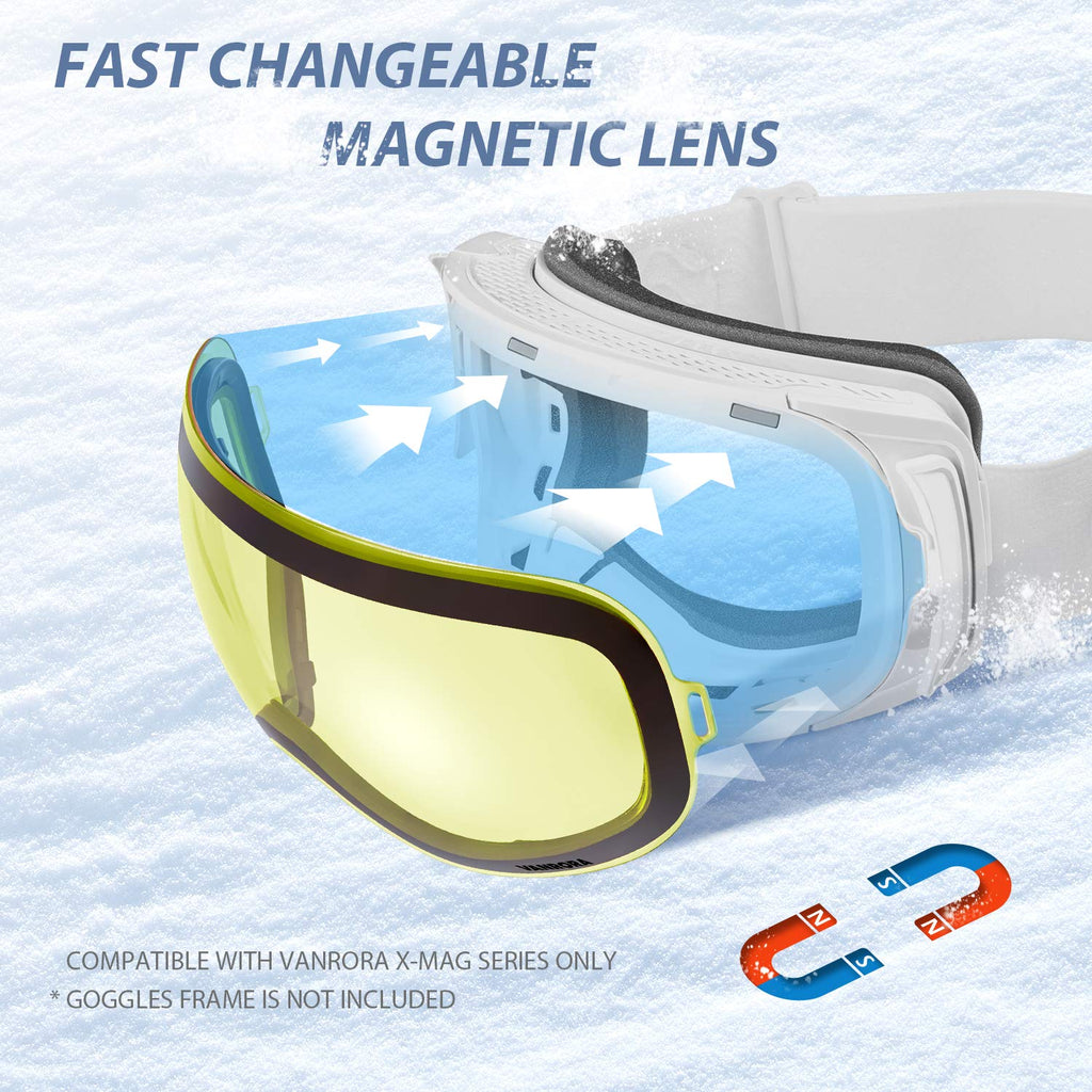 Vanrora X-Mag Ski Goggles Replacement Lens, Vlt 87.4% Yellow Lens