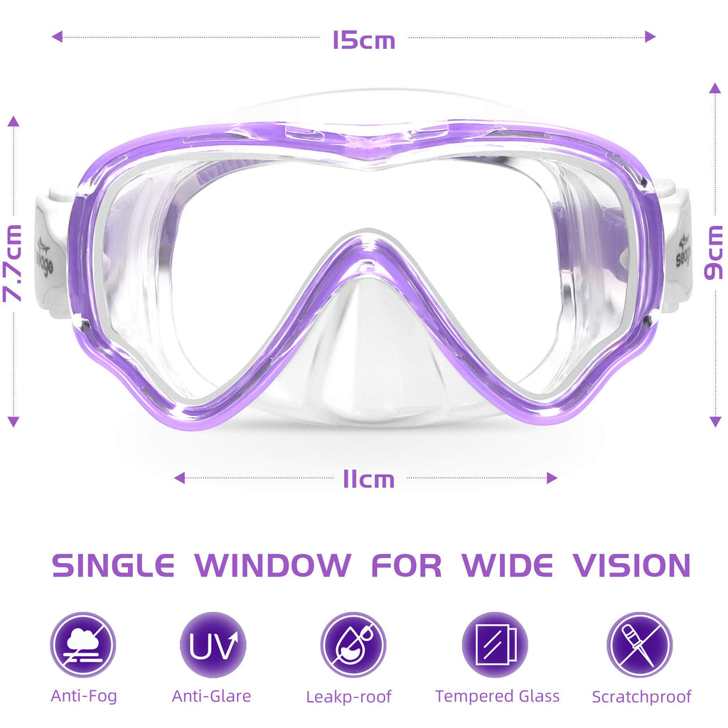 Seago Swimming Mask Swim Diving Scuba Mask Snorkel Gear for Kids Boys Girls Youth, Anti-Fog 180 Panoramic View Soft Silicone Ski