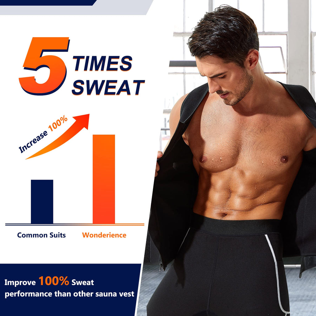 Wonderience Neoprene Sauna Suit For Men Waist Trainer Vest Zipper Body Shaper With Adjustable Belt Tank Top (Black, X-Large)