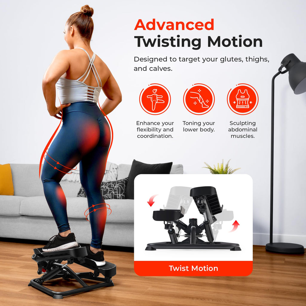 Sunny Health & Fitness Advanced Twist Stepper Machine Workout Cardio Mini Stair Master Climber Thigh Space Twist Stepper Resista