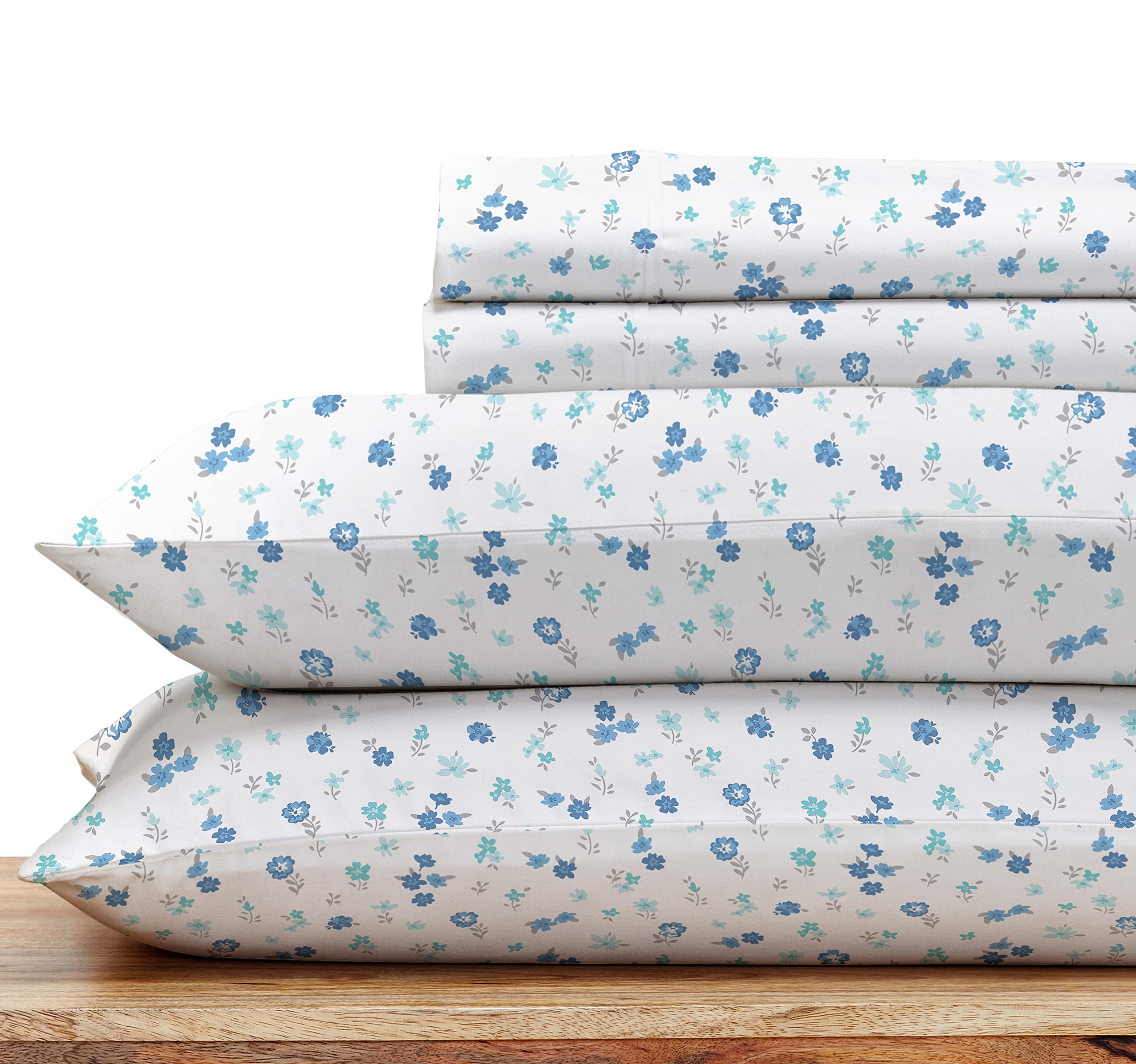 California Design Den Floral Sheets Pattern Full Sheet Set, Luxury 400 Thread Count 100 Cotton Sheets, 4 Pc Deep Pocket Full She