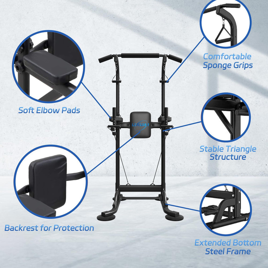 Leasbar Power Tower, Stand Workout Station 330 Lbs Capacity, Adjustable Dip & Pull Up Bar Station, Multi-Function Strength Train