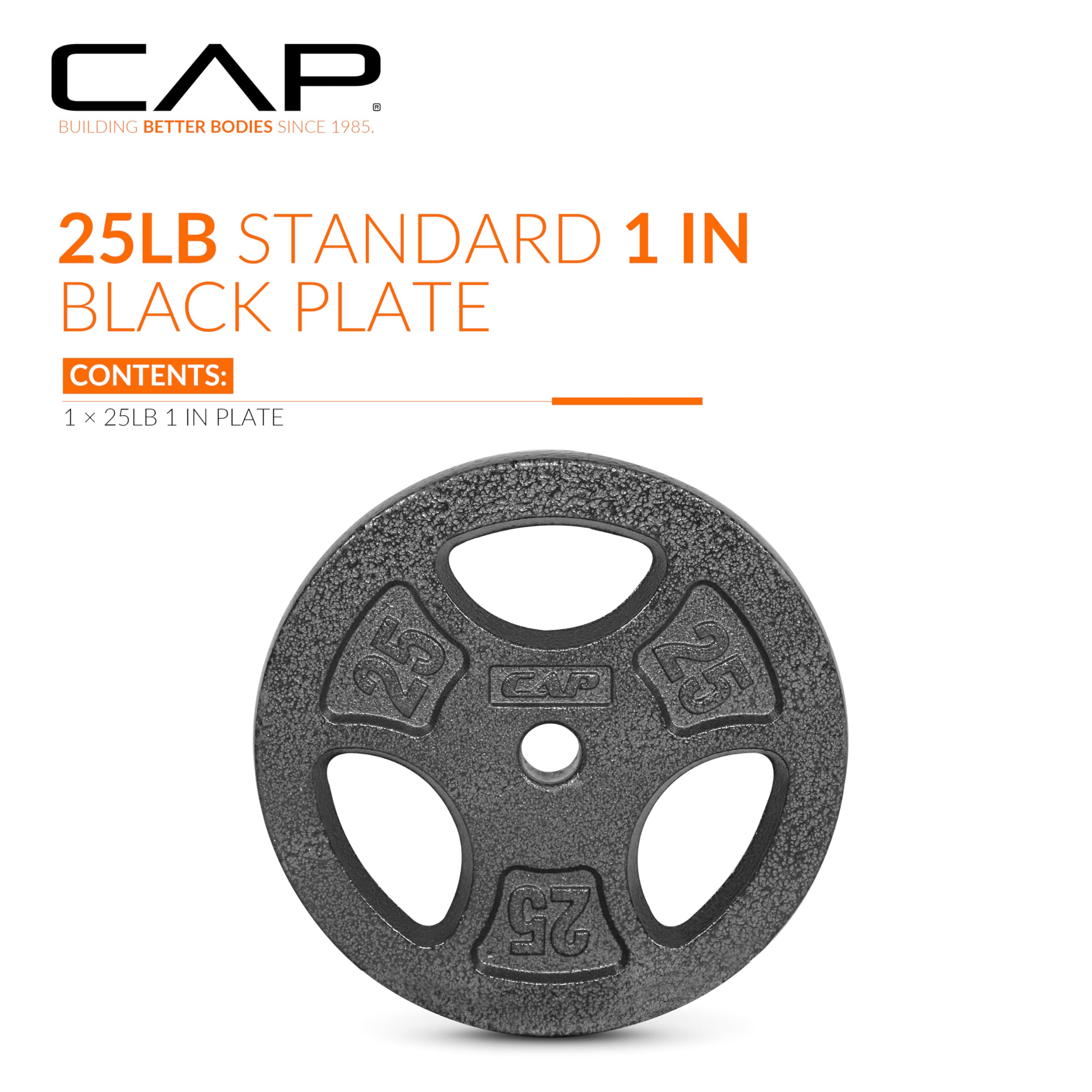 Cap Barbell Standard 1-Inch Grip Weight Plates 25 Lbs Black, Pack (X1)