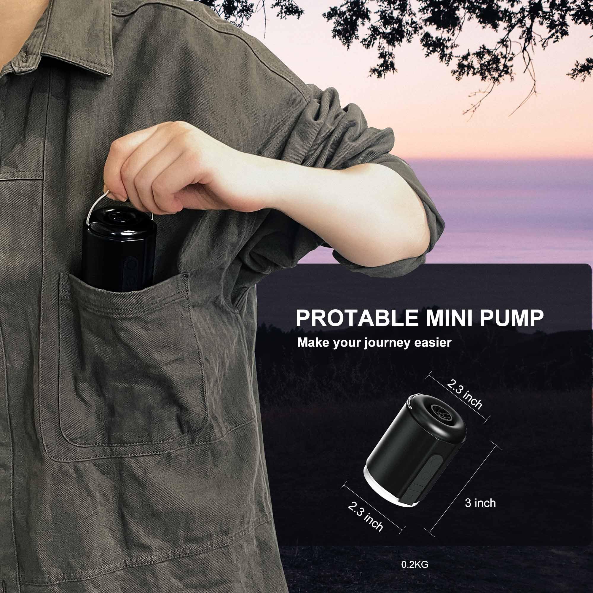 Origem Portable Air Pump, 5.2Kpa Mini Electric, Rechargeable Battery With Camping Light, Quick Inflate/Deflate For Pool Floats,
