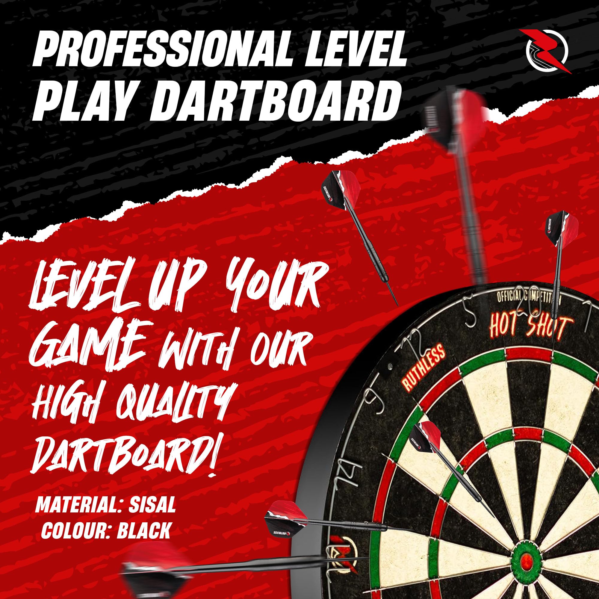 Ruthless Hot Shot Dart Board  Endurance Round Wire Sisal Dartboard Including 2 Sets Of Steel Tip Darts (Db073)