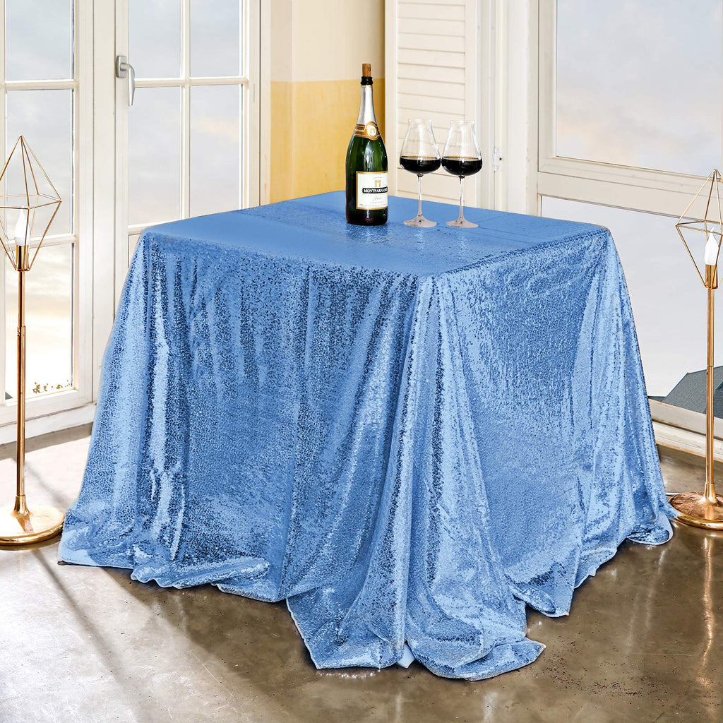Fyledaee Sequin Tablecloth Square Baby Blue 90X90 Inch Glittering Shimmer Tablecloth For Wedding Baby Shower Birthday Party Dinn
