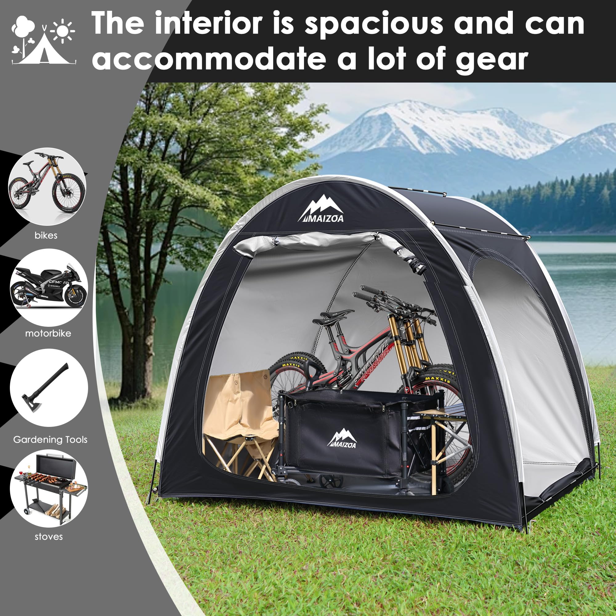 Maizoa Outdoor Bike Covers Storage Shed Tent,210D Oxford Thick Waterproof Fabric,Outdoor Aluminum Alloy Bracket Bicycle Storage
