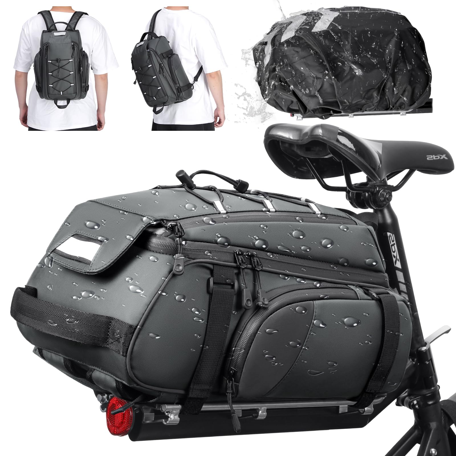 RAINSMORE Bike Bags for Bicycle Rear Rack 15L Waterproof Bike Ebike Trunk Pannier Saddle Bag with Rain Cover Bike Accessories Ba