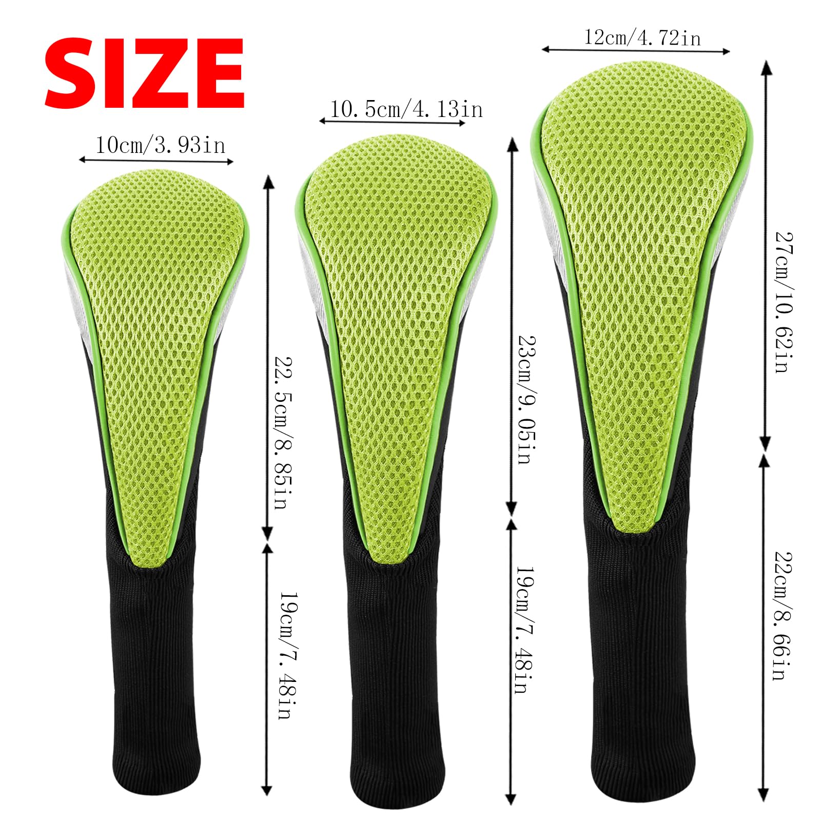 Andux 3Pcs/Set Golf 460Cc Driver Wood Club Head Covers Long Neck With Interchangeable No. Tags Green