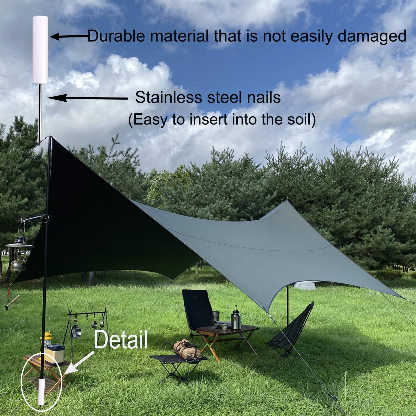 Tent Poles Holders,Sturdy Pole Anchor With Spike For Sunshade, Flag,Perfect For Camping Fly Tarps Rods,Trekking Poles (Set A)