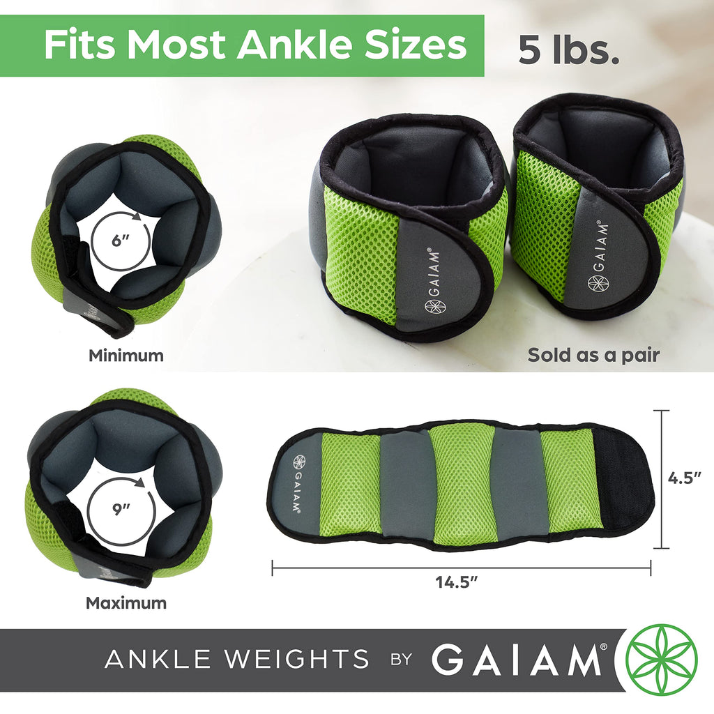 Gaiam Ankle Weights Adjustable Set For Women & Men - Resistance Workout Equipment For Walking, Running, Pilates, Yoga, Dance, Ae