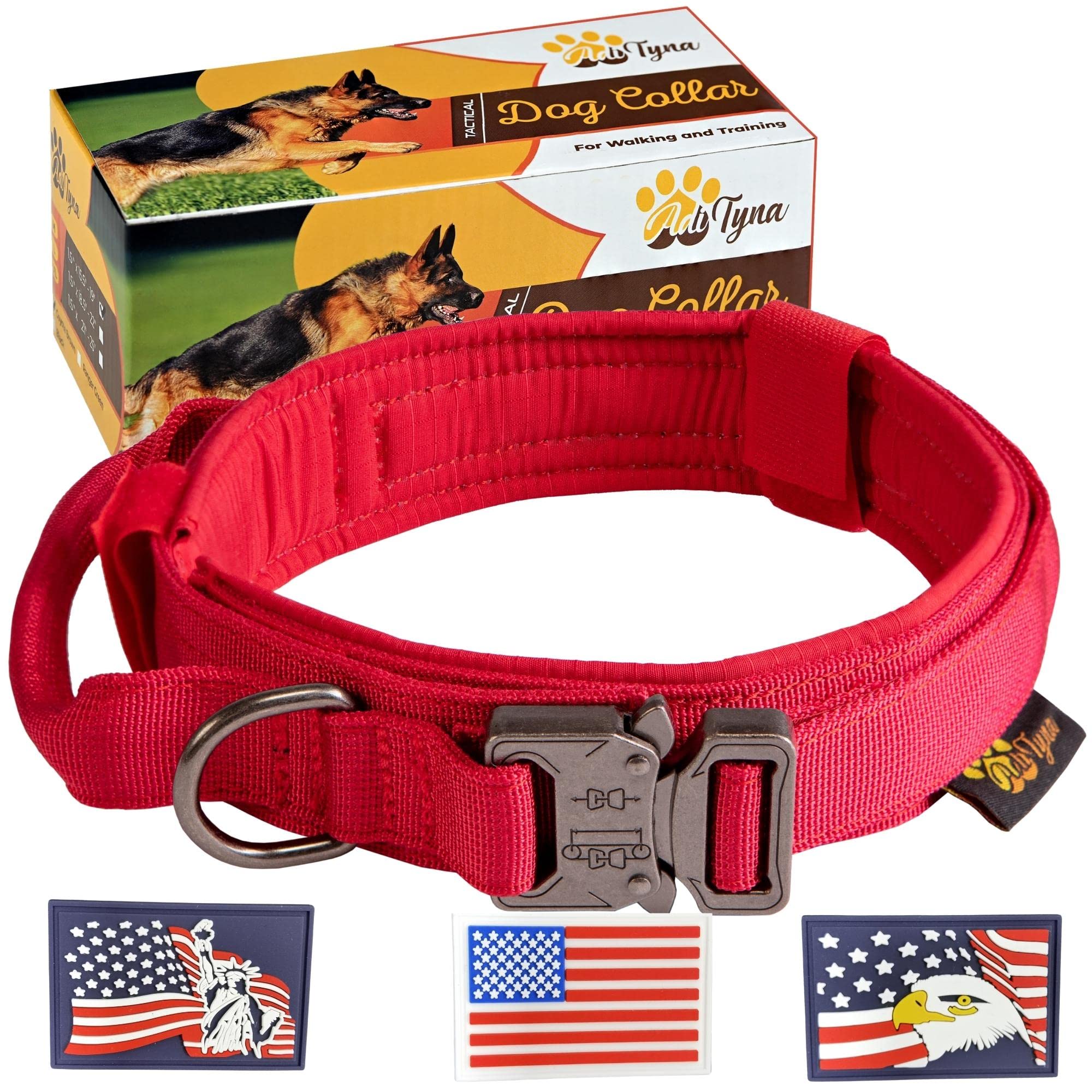 Adityna Heavy-Duty Tactical Dog Collar With Handle - Red Dog Collar For Extra-Large Dogs - Wide, Thick, Adjustable, Soft Padded