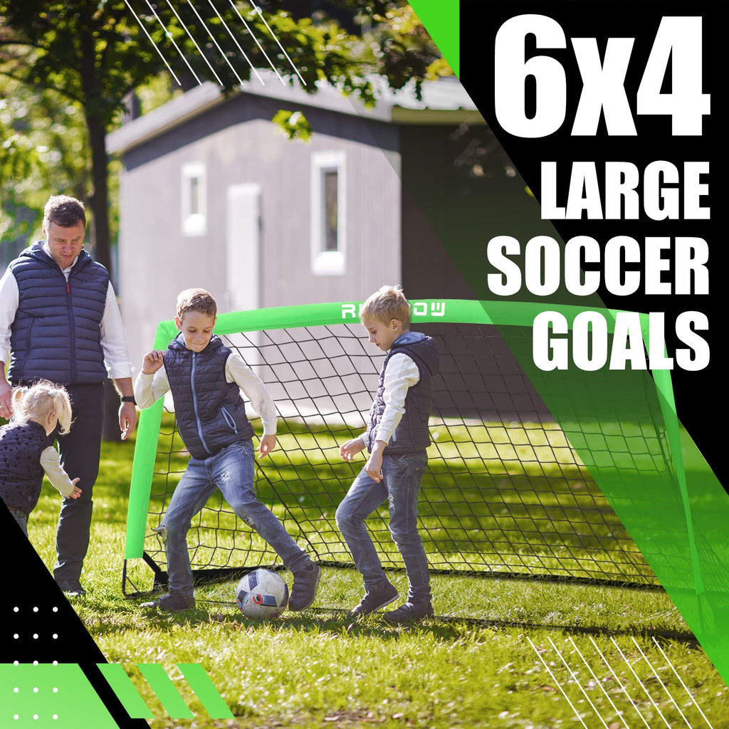 Runbow 6X4 Ft Portable Kids Soccer Goal For Backyard Practice Soccer Net With Carry Bag (6X4 Ft, Green, 1 Pack)