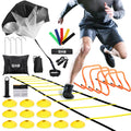 GHB Agility Ladder,Football Training Equipment Set,4 Agility Hurdles, 20 feet 12 Rungs Speed Ladder,12 Disc Cones,Resistance Par