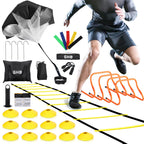 GHB Agility Ladder,Football Training Equipment Set,4 Agility Hurdles, 20 feet 12 Rungs Speed Ladder,12 Disc Cones,Resistance Par