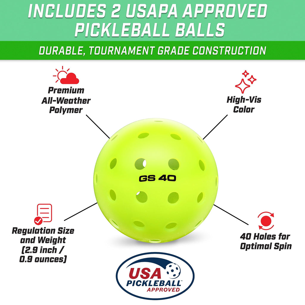 Gosports Gs1 Pickleball Paddles Set Of 2 With 2 Pickleballs - Usapa Approved Fiberglass Pickleball Paddles, Black