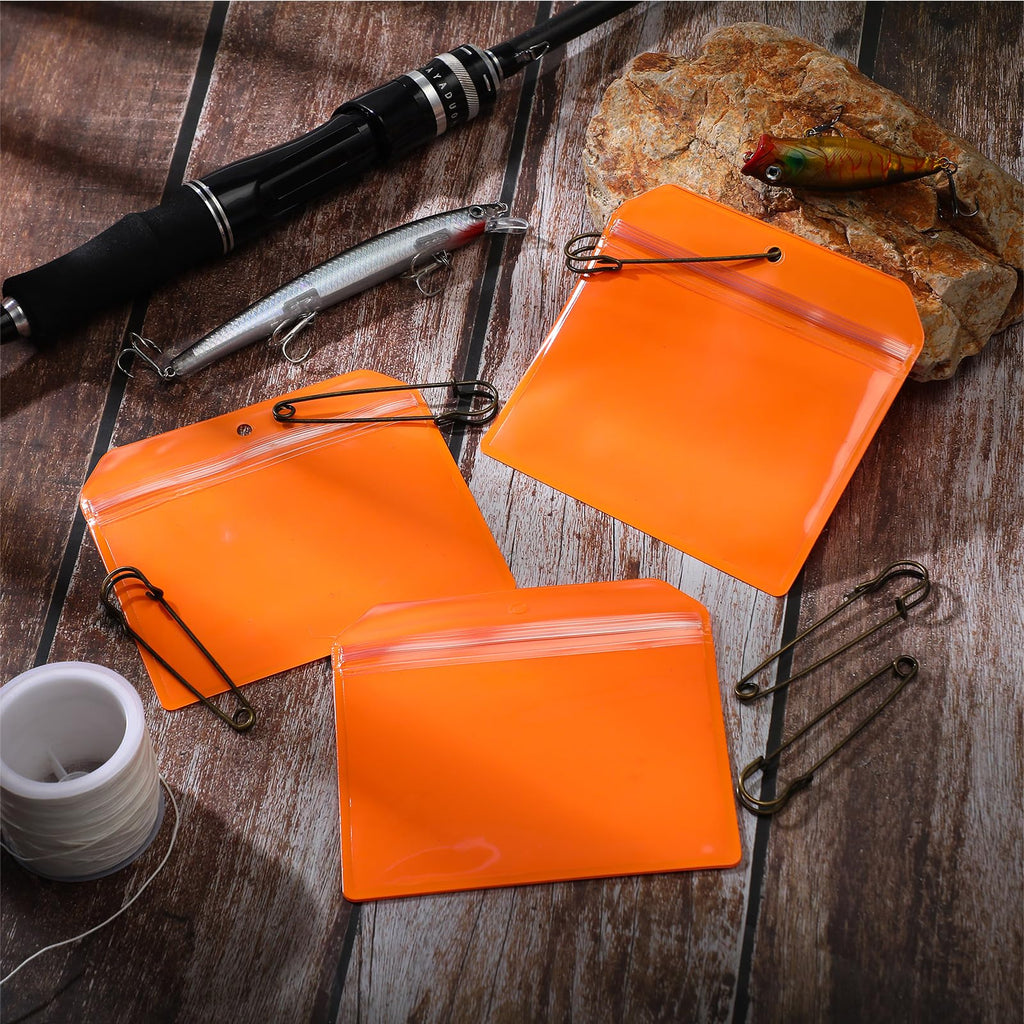 Geyee 6 Pack Fishing Hunting License Holder Waterproof Fluorescent Orange Id Holder With 6 Bronze Safety Pins Heavy Duty For Lic