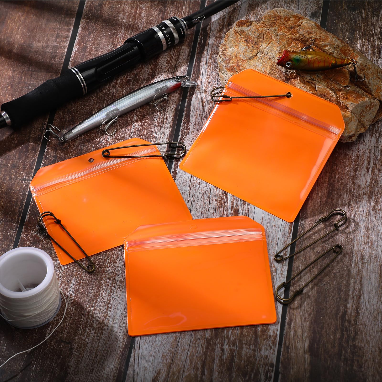 Geyee 6 Pack Fishing Hunting License Holder Waterproof Fluorescent Orange Id Holder With 6 Bronze Safety Pins Heavy Duty For Lic