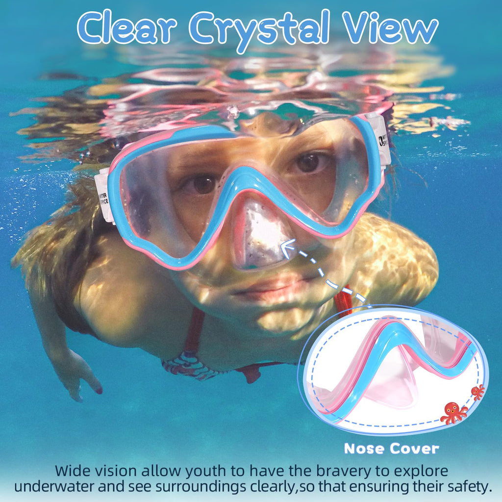 Water Space 2 Packs Swimming Goggles Swim Googles For Kids Toddler Girls Boys Youth 6-14 3-6 4-7, Swimming Goggles With Nose Cov