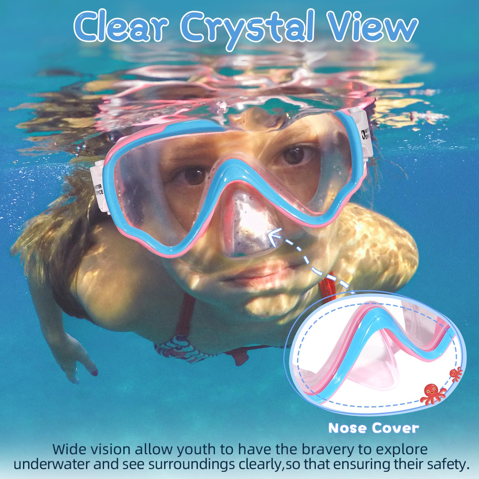 Water Space Kids Swimming Goggles Swim Googles For Kids Toddler Girls Boys Youth 6-14 3-6 4-7, Swimming Goggles With Nose Cover