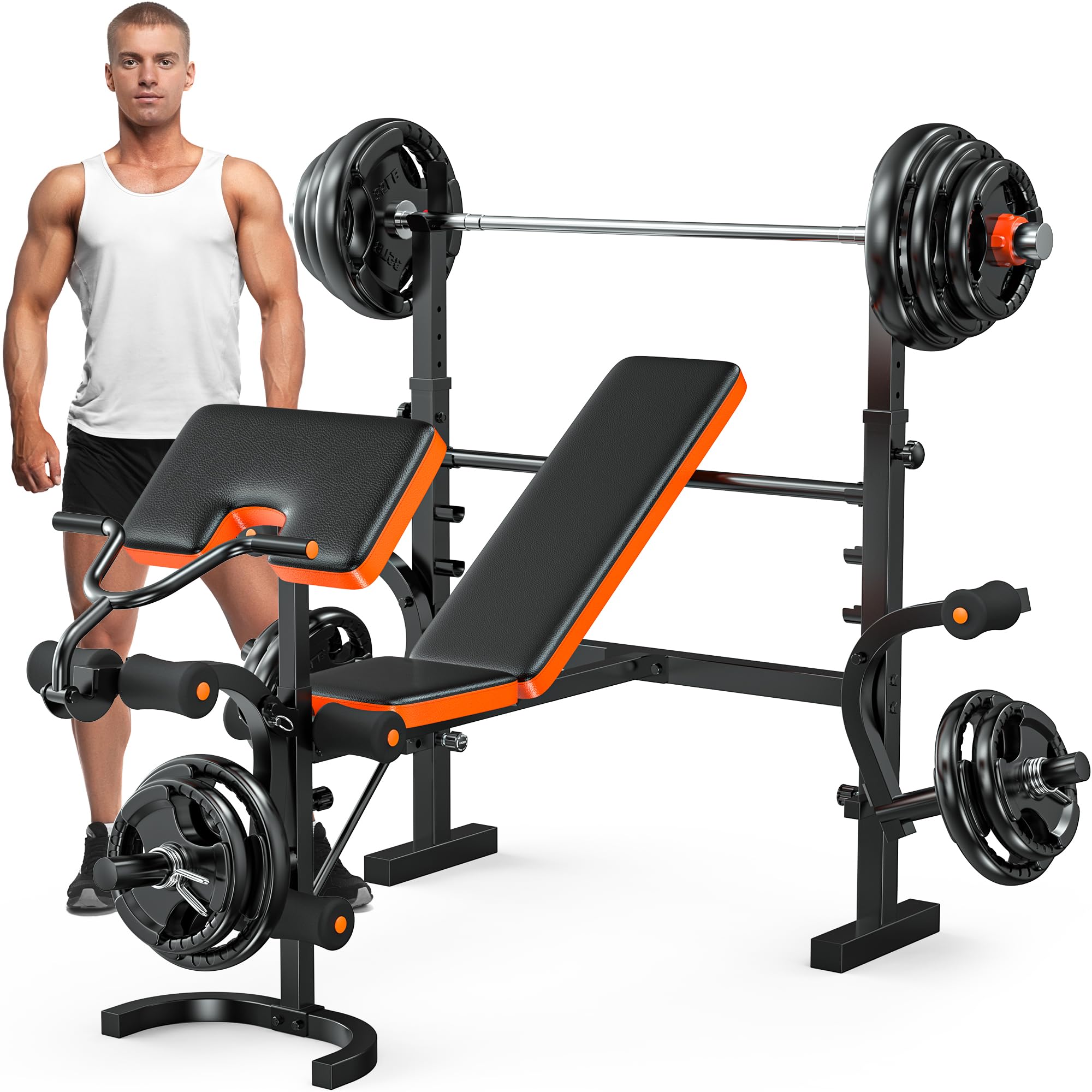 XDDIAS Weight Bench, 6 In 1 Bench Press Squat Rack Weight Bench With Leg Extension And Leg Curl, Weight Benches For Home Gym Wit