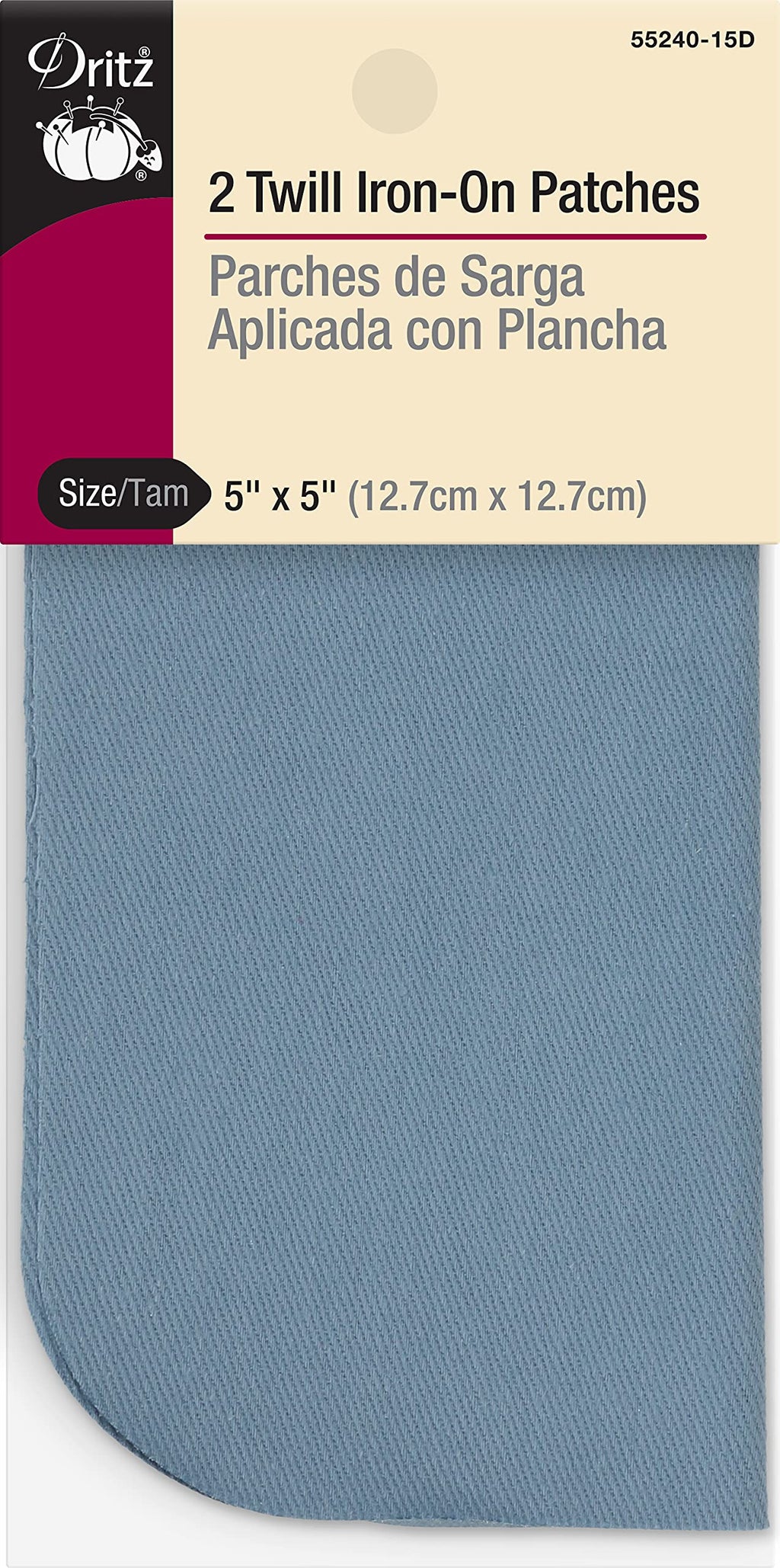 Dritz 55240-15D Patches, Iron-On, Twill, Light Blue, 5 X 5-Inch (2-Count)