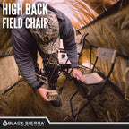 Black Sierra Folding Hunting Stool W/Under Seat Storage Pouch And Carry Strap, Lightweight Portable Hunt Chair W/Backrest, Heavy