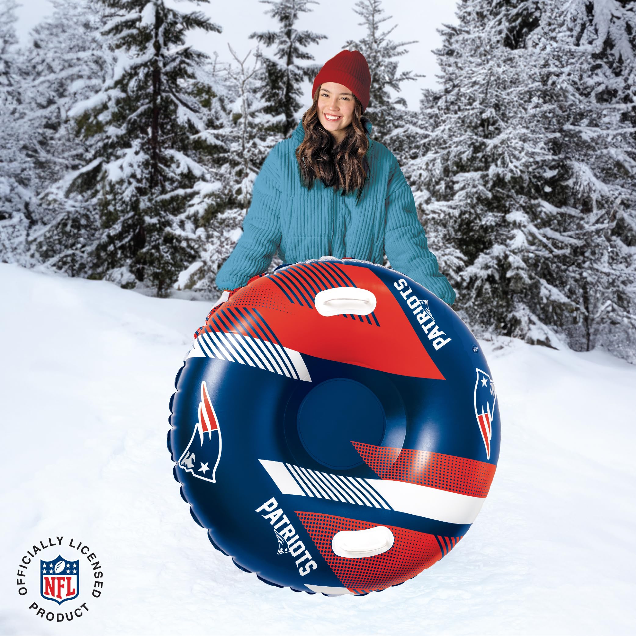 Bigmouth New England Patriots Nfl Fan Gear Outdoor Toys, Officially Licensed - Inflatble Snow Tube With Handles