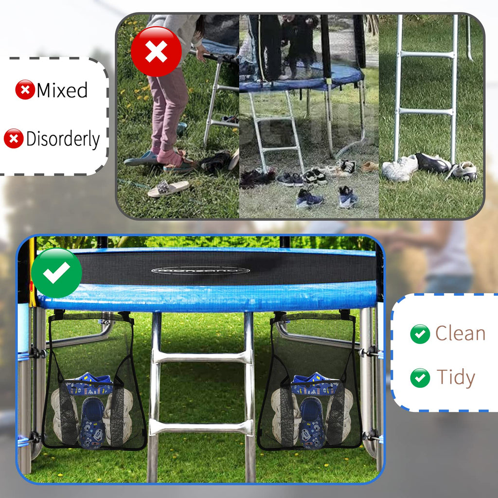 2 Pieces Trampoline Shoes Bag, Black Trampoline Storage Mesh Bag With 2 Hook And Loop Strap, Trampoline Shoe Holder, Indoor Fitn