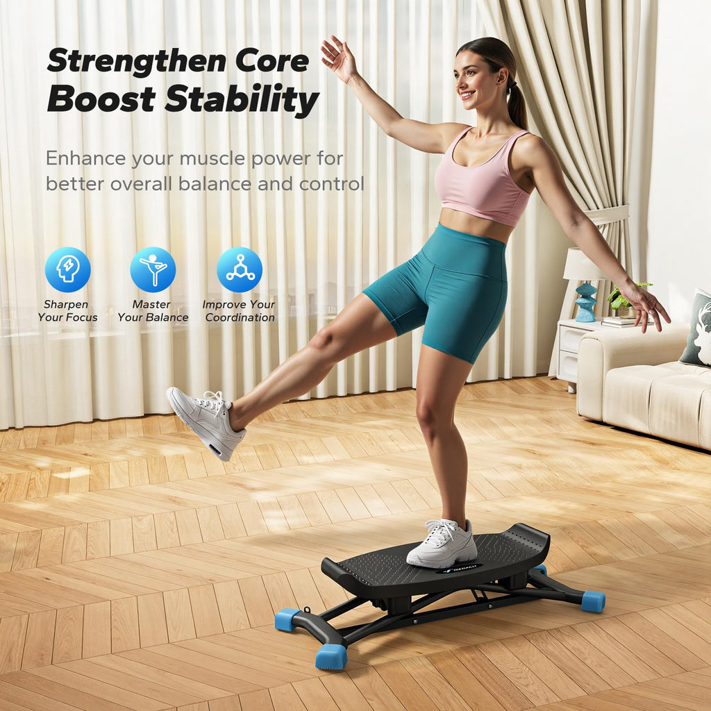 MERACH Balance Board for adults, Mini Stepper with Resistance Bands, Portable Wobble Board Featuring LCD Monitor, 300 lbs Capaci
