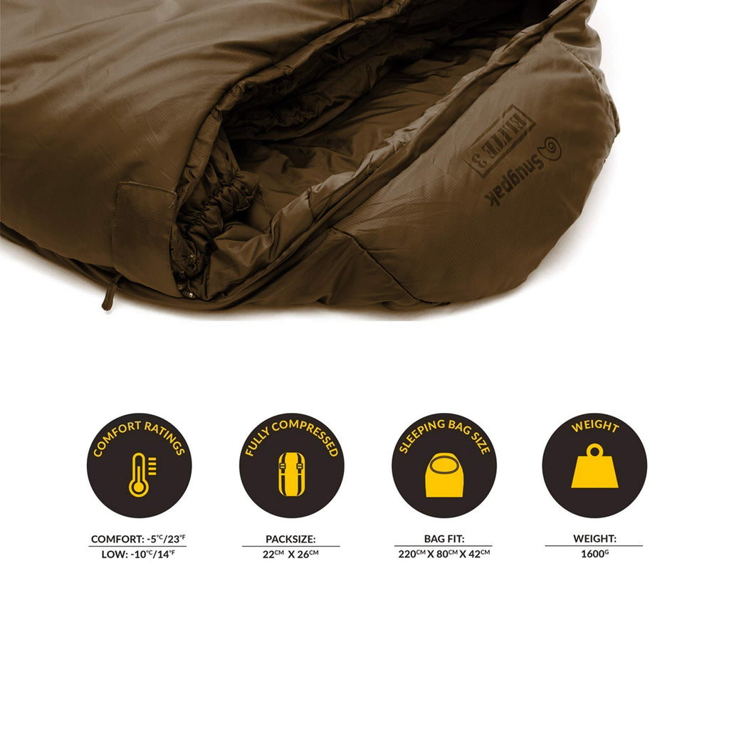 Snugpak Softie Elite 3 Sleeping Bag, 23 Degree, Expanda Panel System For Extra Space, Coyote Tan