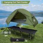Night Cat Camping Cot Tent - Waterproof 1-Person Off-Ground Combo Cot Bed For Adults Portable Easy Set-Up Tent