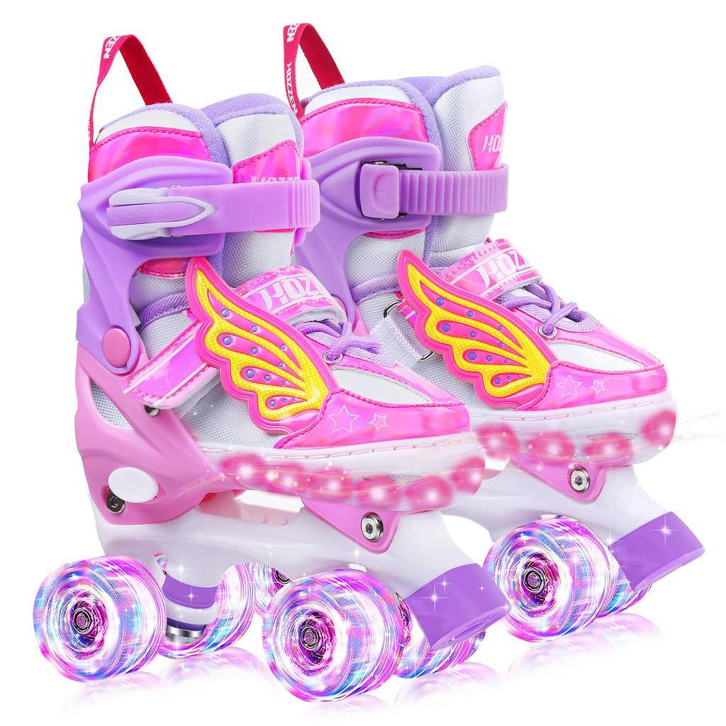 Hozzen Kids Roller Skates For Girls - Led Light Up Girl Roller Skates For Kids (9C-6Y) With Storage Bag, 4 Sizes Adjustable,Unic